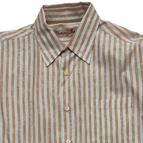 Tommy Bahama Other - Tommy Bahama Silk Blend Palm Tree Embroidered Striped Button Down Shirt